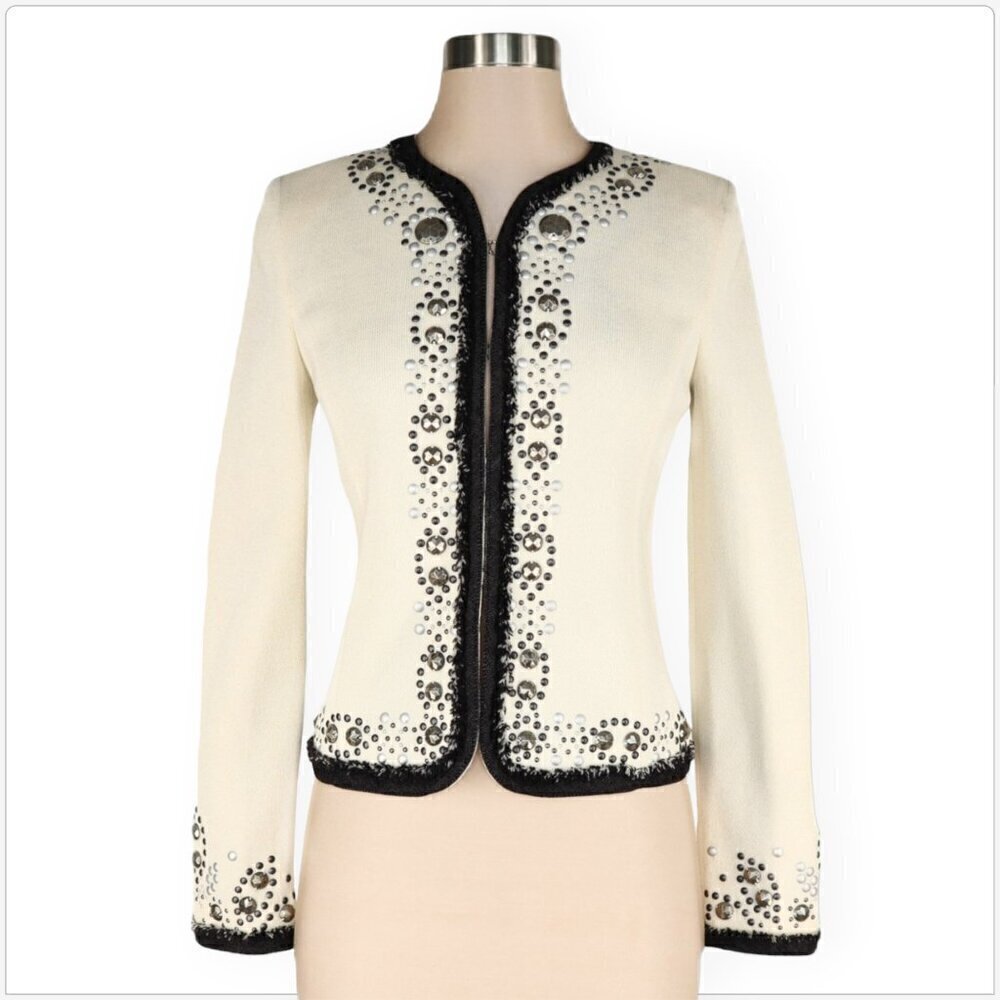 St. John Jacket Couture White Studded Embellished Fringe Blazer $2095 NWT New 2 - Picture 2 of 6